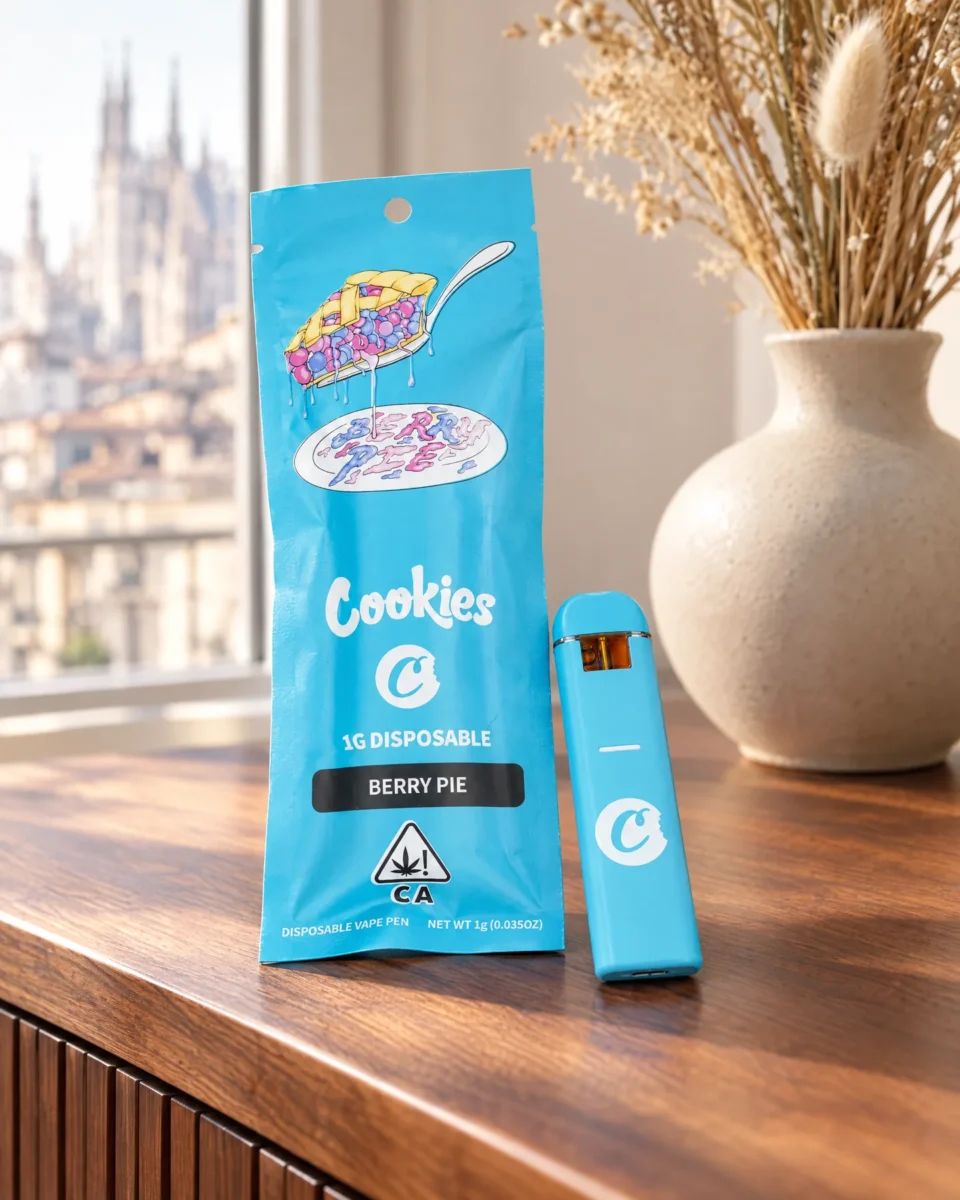 Berry Pie di Cookies, confezione e dispositivo su una credenza in noce