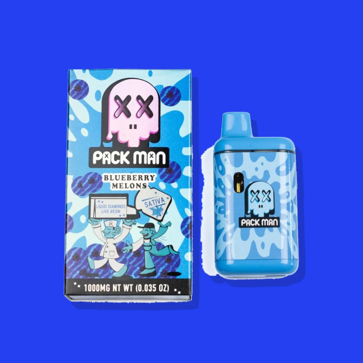 Blueberry Melons di Pack Man, la confezione su fondo blu