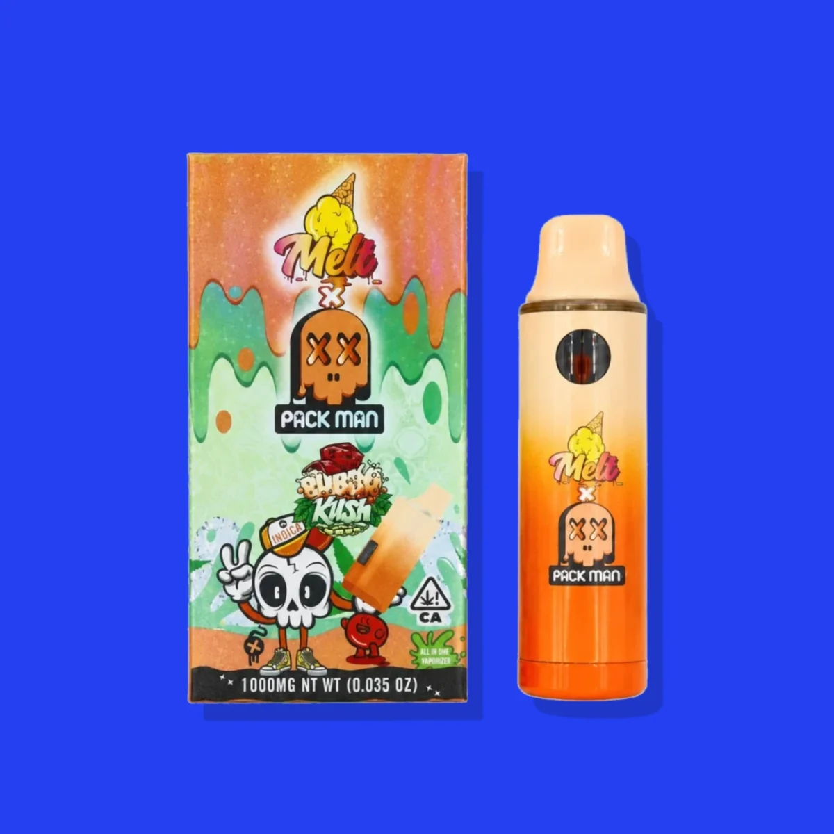 Bubba Kush di Pack Man, la confezione su fondo blu