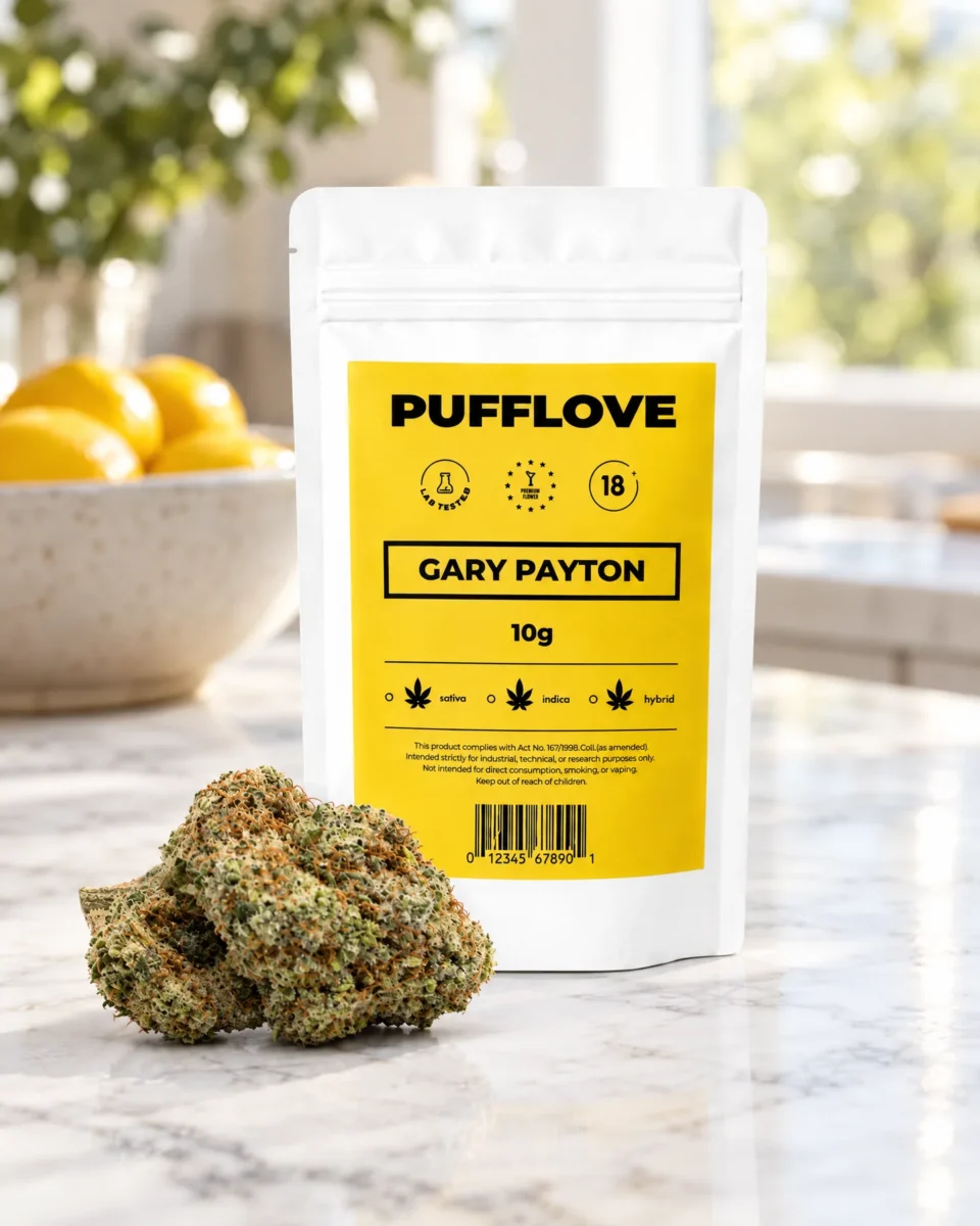 Gary Payton, busta PUFFLOVE con le infiorescenze sul piano in marmo di una cucina