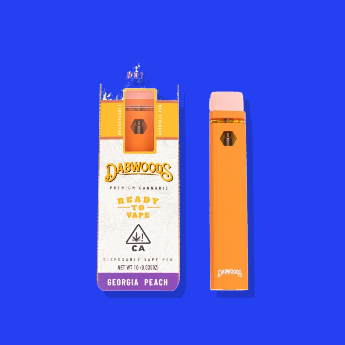 Georgia Peach di Dabwoods, la confezione su fondo blu