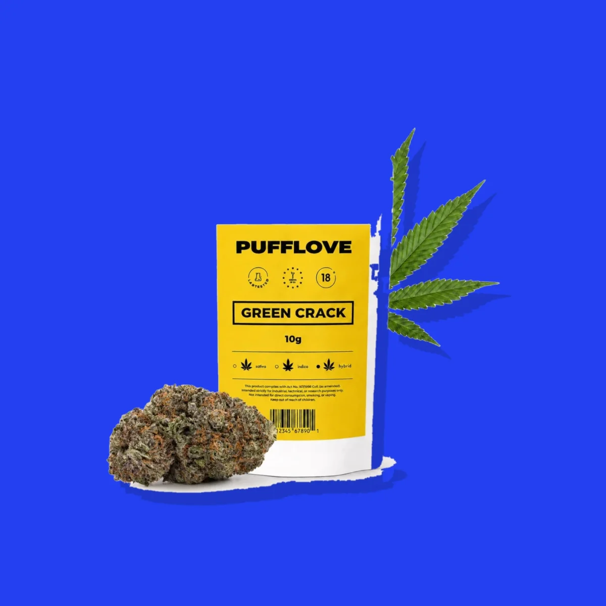 Green Crack di PUFFLOVE, la confezione su fondo blu