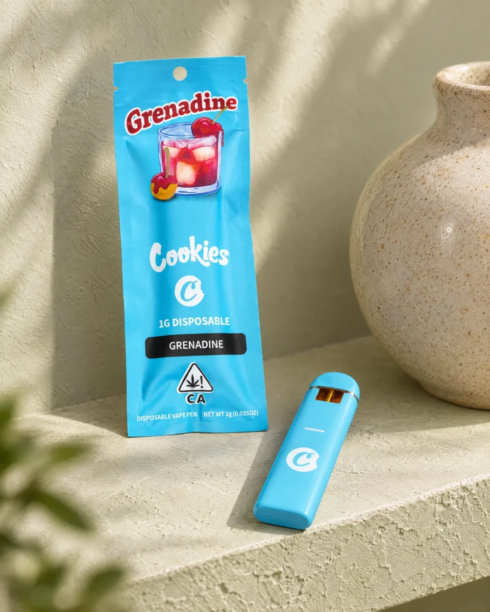 Grenadine di Cookies, confezione e dispositivo su una mensola in calce