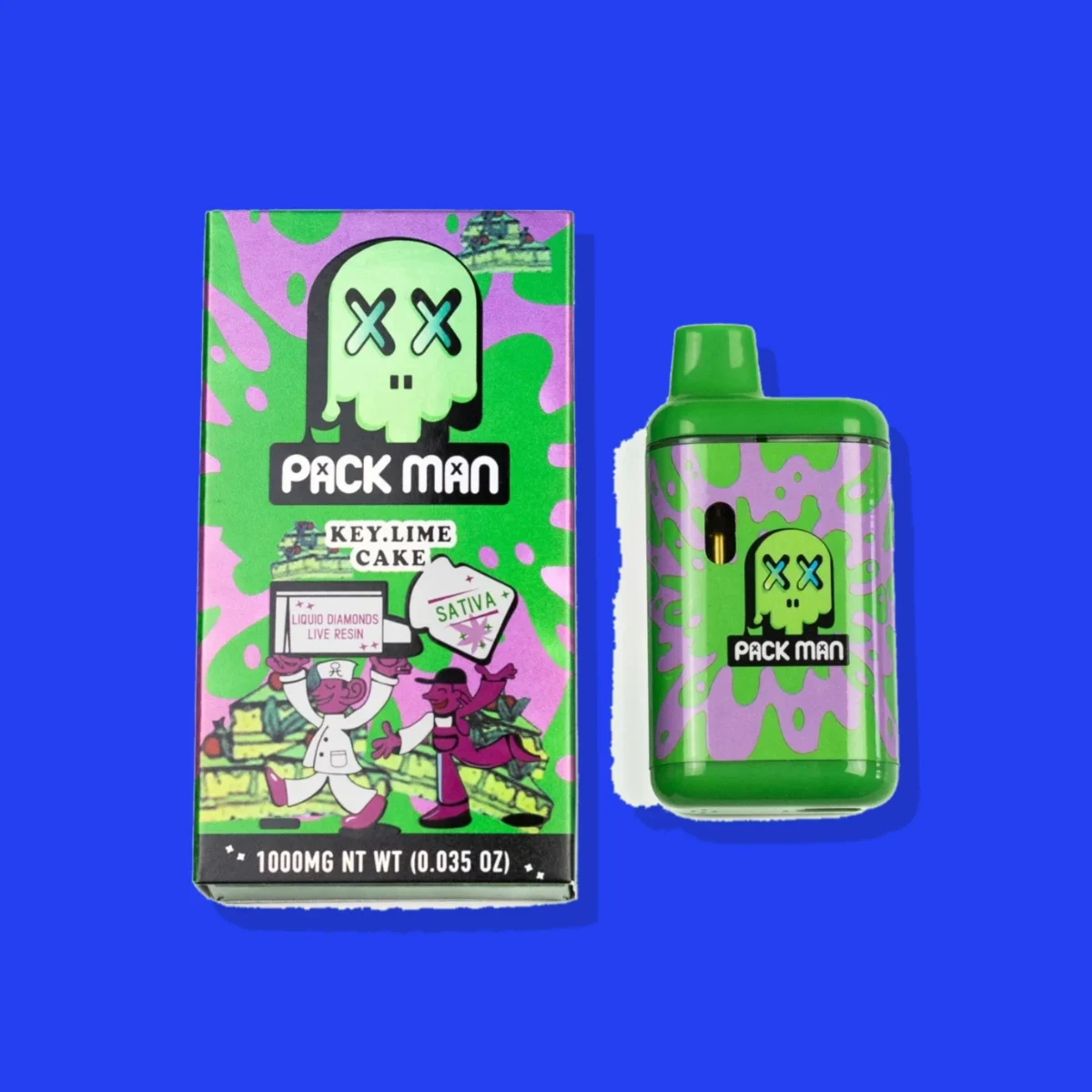 Key Lime Cake di Pack Man, la confezione su fondo blu