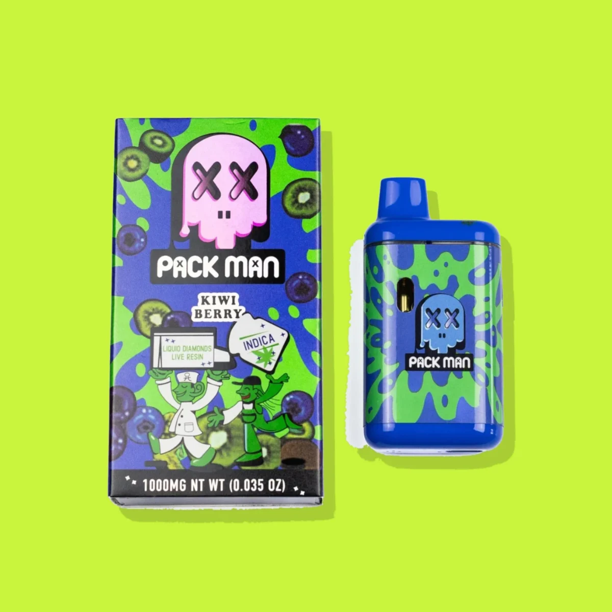 Kiwi Berry di Pack Man, la confezione su fondo lime