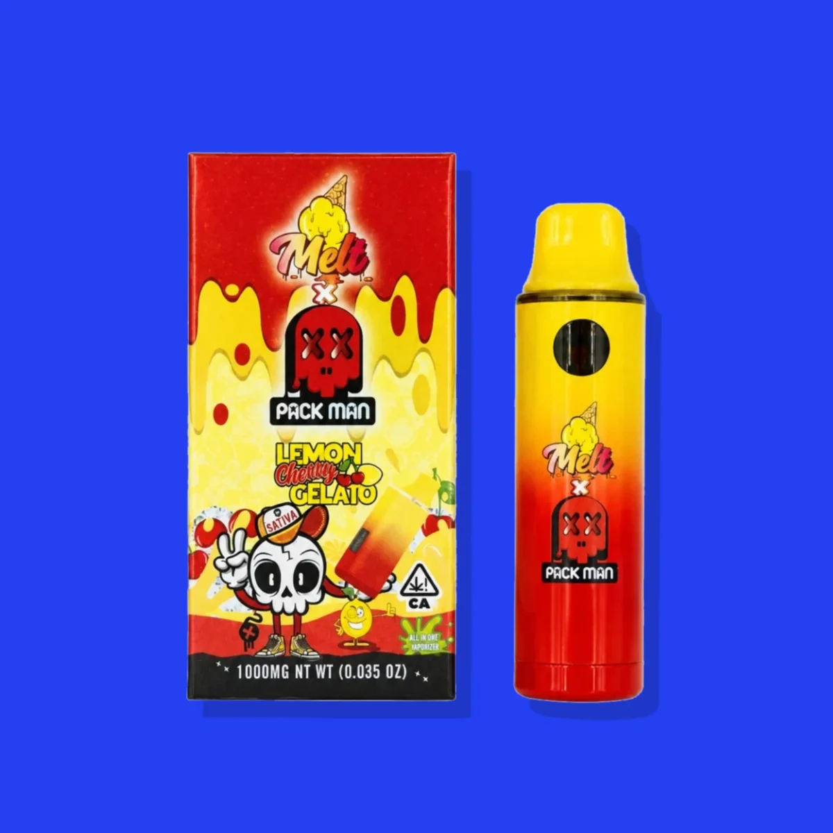 Lemon Cherry Gelato di Pack Man, la confezione su fondo blu