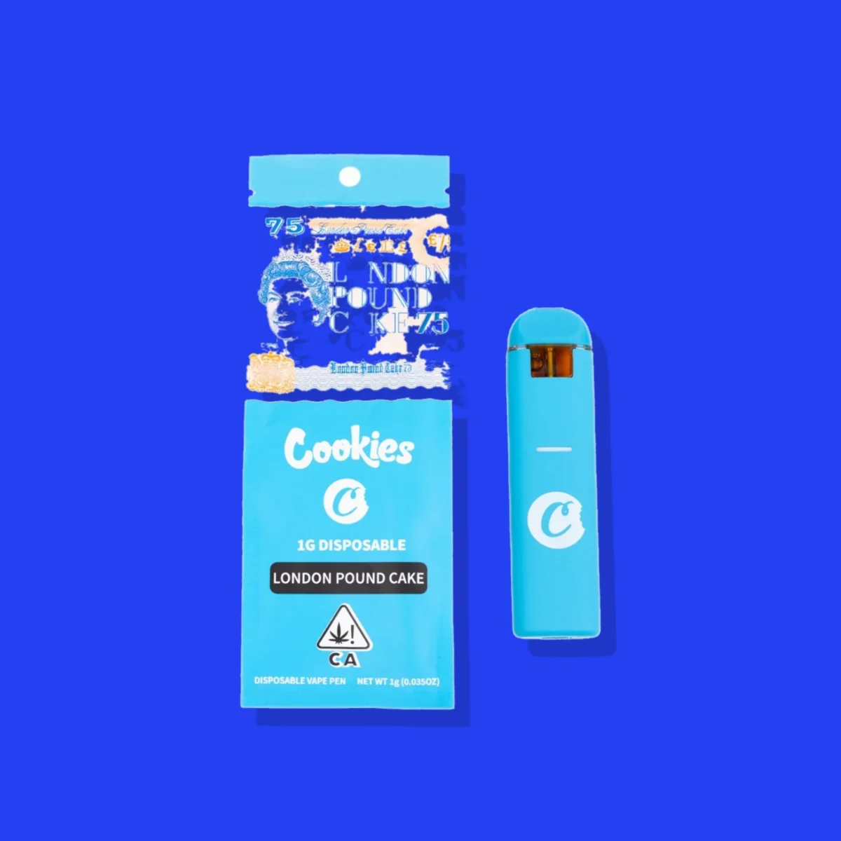 London Pound Cake di Cookies, la confezione su fondo blu