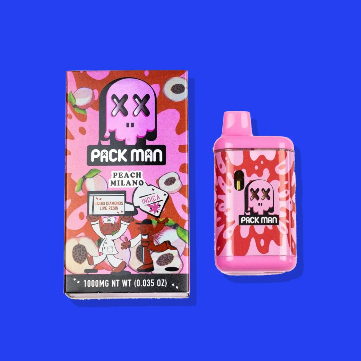 Peach Milano di Pack Man, la confezione su fondo blu