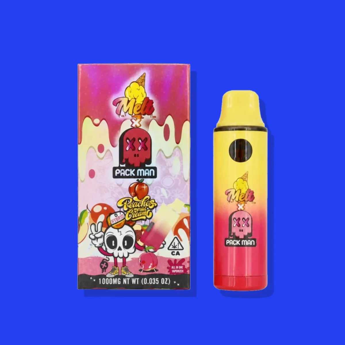 Peaches and Cream di Pack Man, la confezione su fondo blu