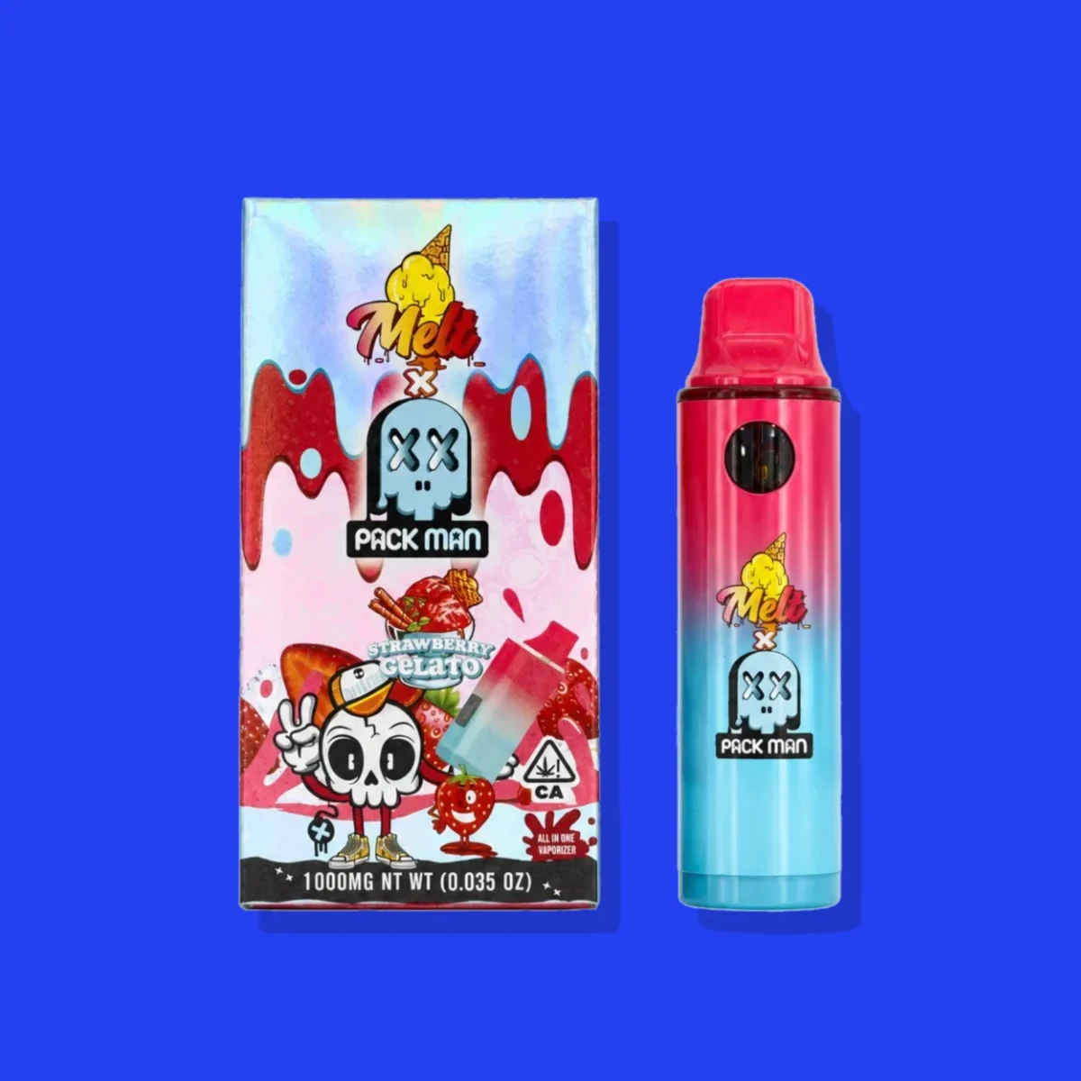 Strawberry Gelato di Pack Man, la confezione su fondo blu