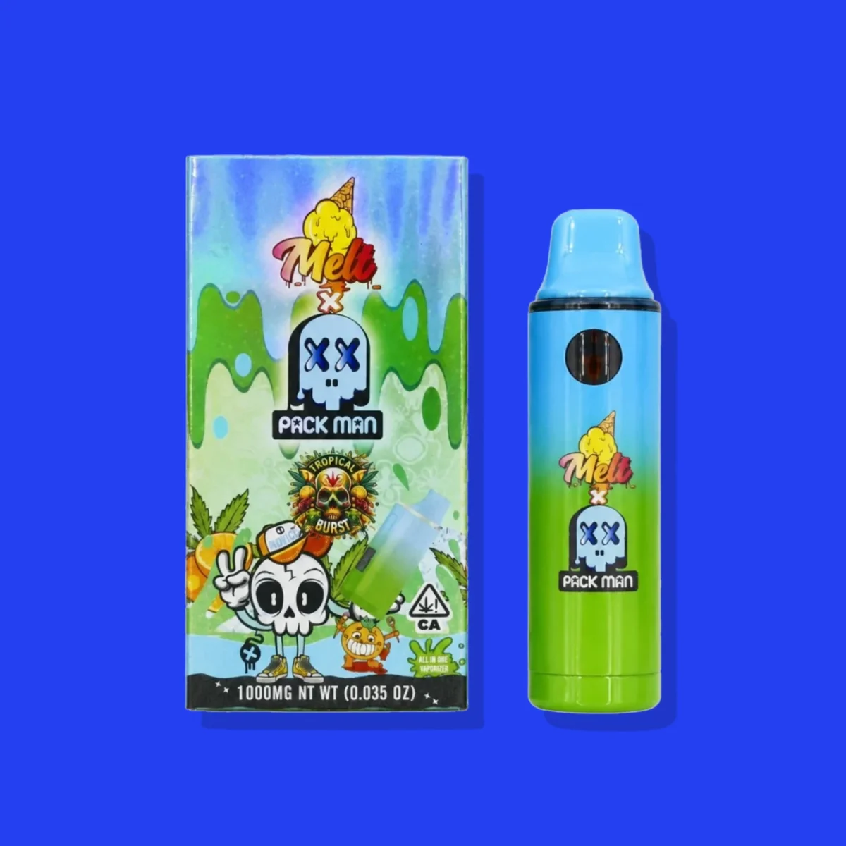Tropical Burst di Pack Man, la confezione su fondo blu
