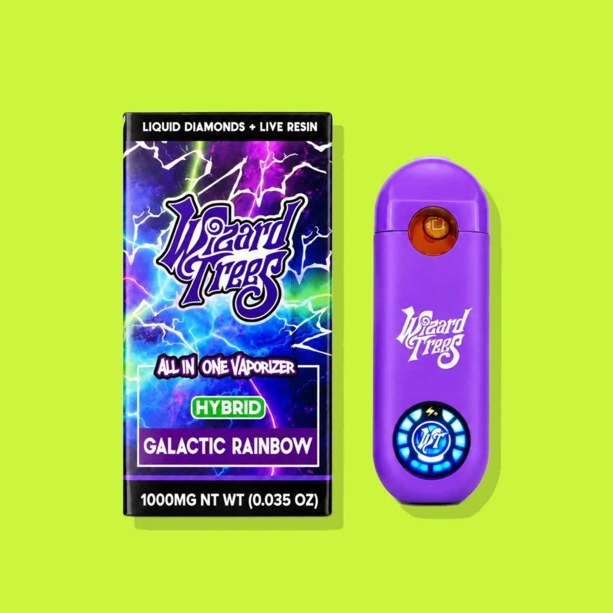 Galactic Rainbow di Wizard Trees, la confezione su fondo lime