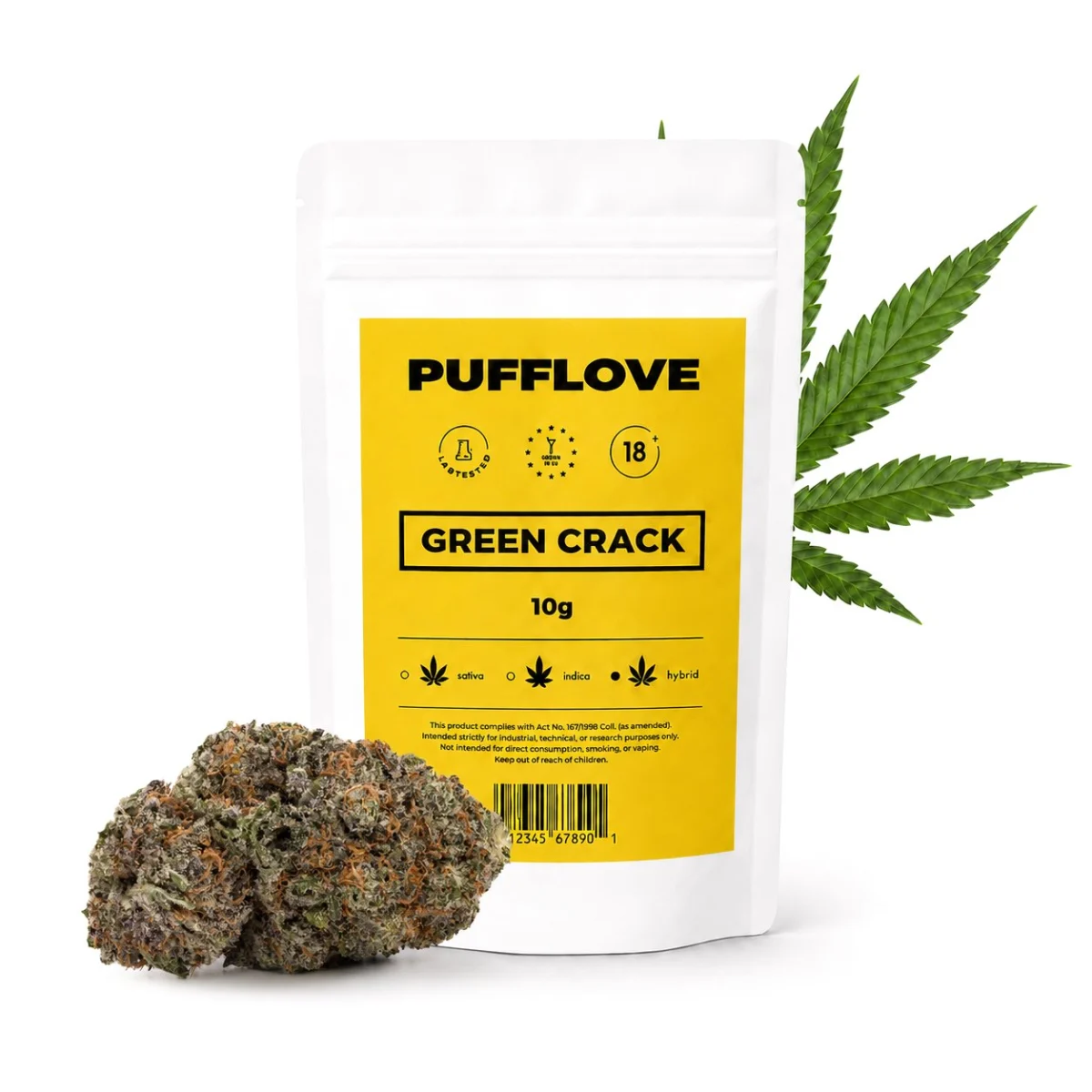 Green Crack, busta PUFFLOVE con le infiorescenze