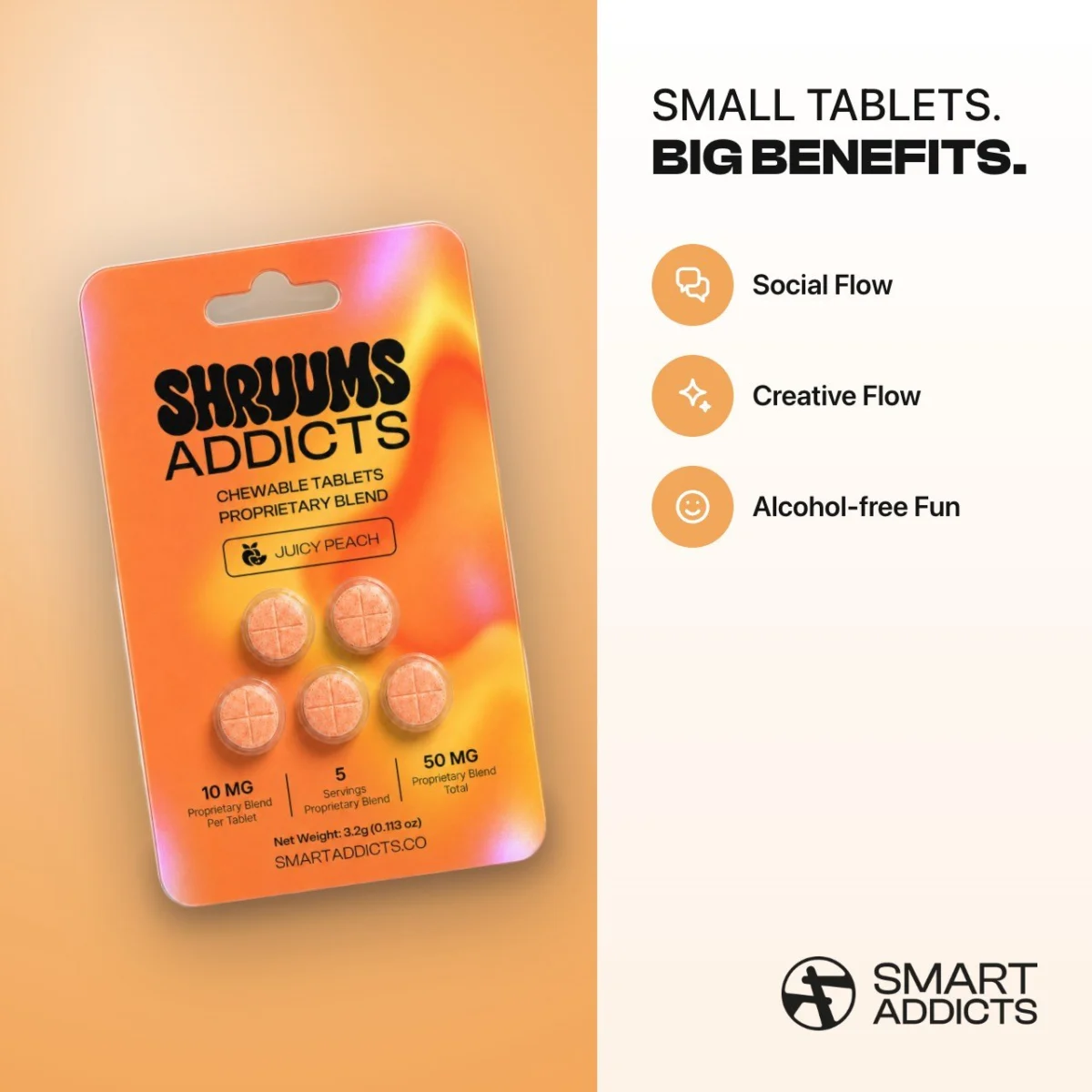 Juicy Peach Tabs Shruums Addicts, Compresse