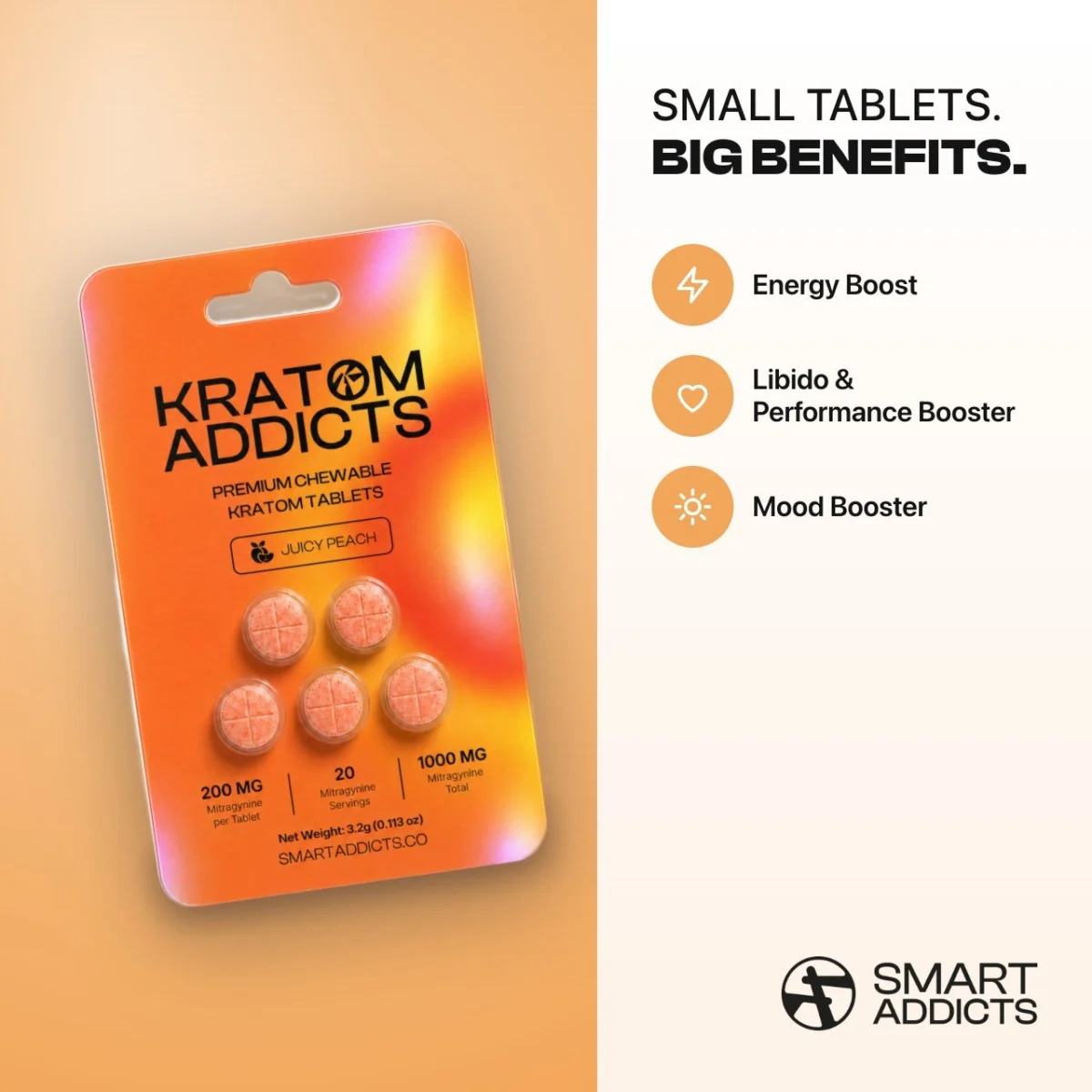 Juicy Peach Tabs Kratom Addicts, Compresse