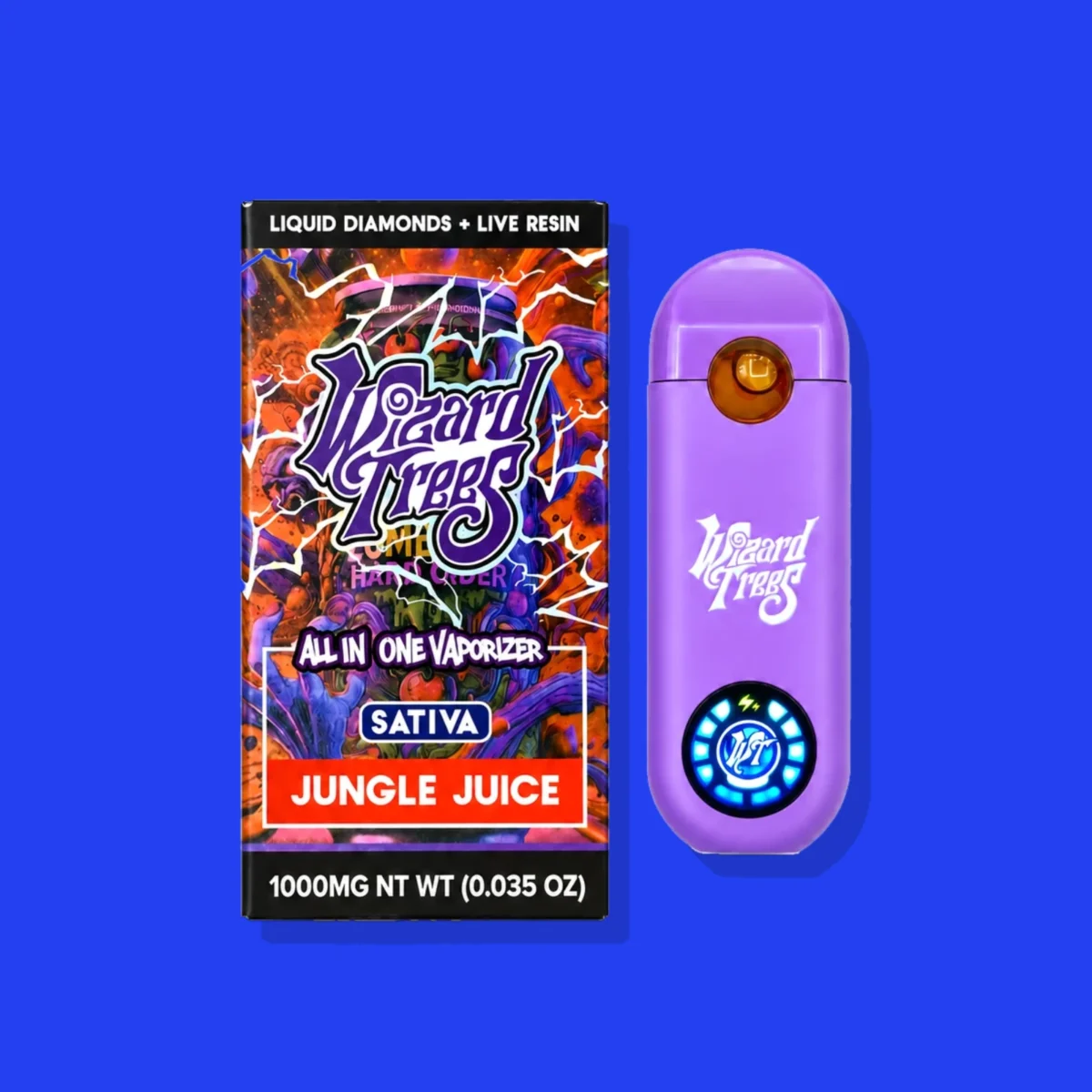 Jungle Juice di Wizard Trees, la confezione su fondo blu
