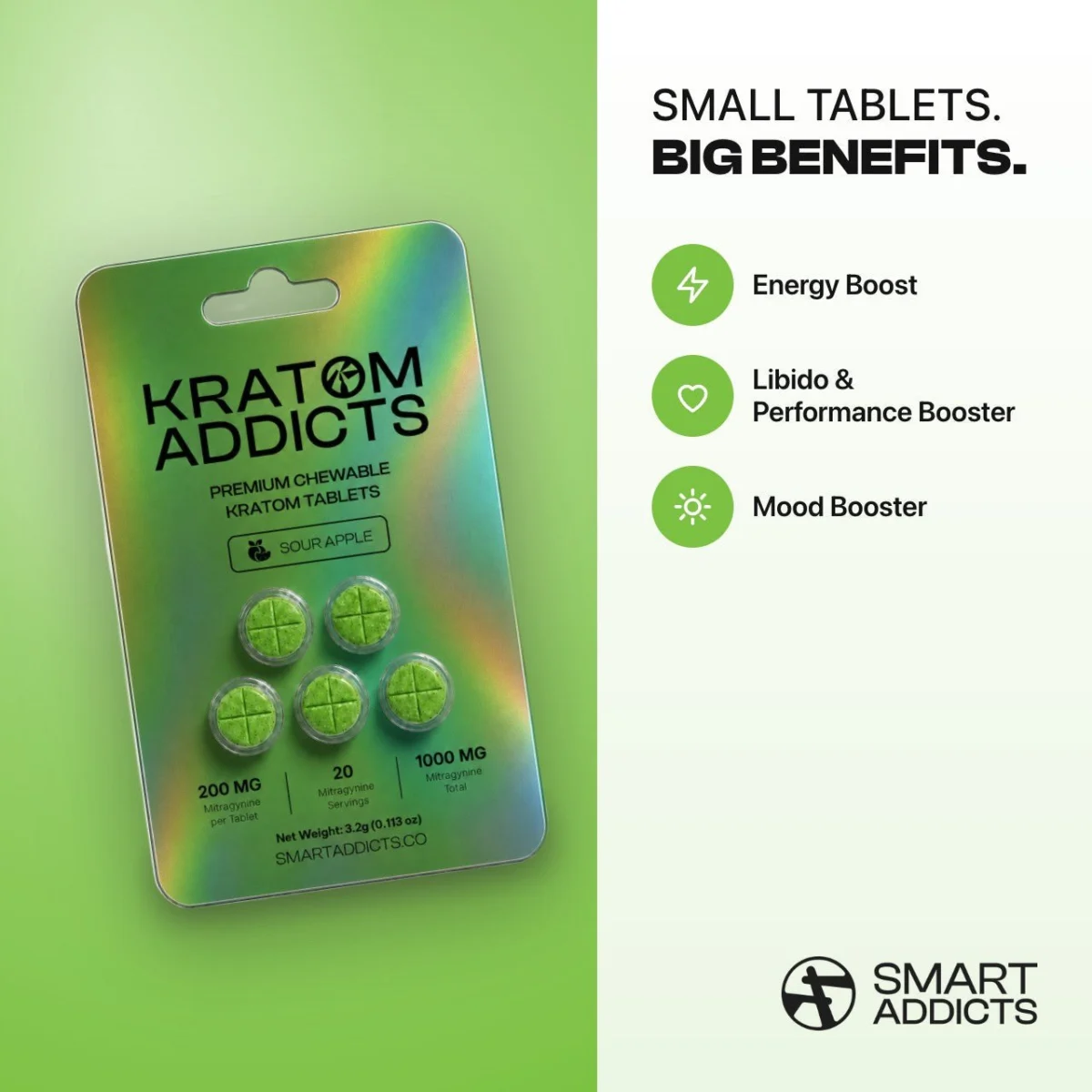 Sour Apple Tabs Kratom Addicts, Compresse