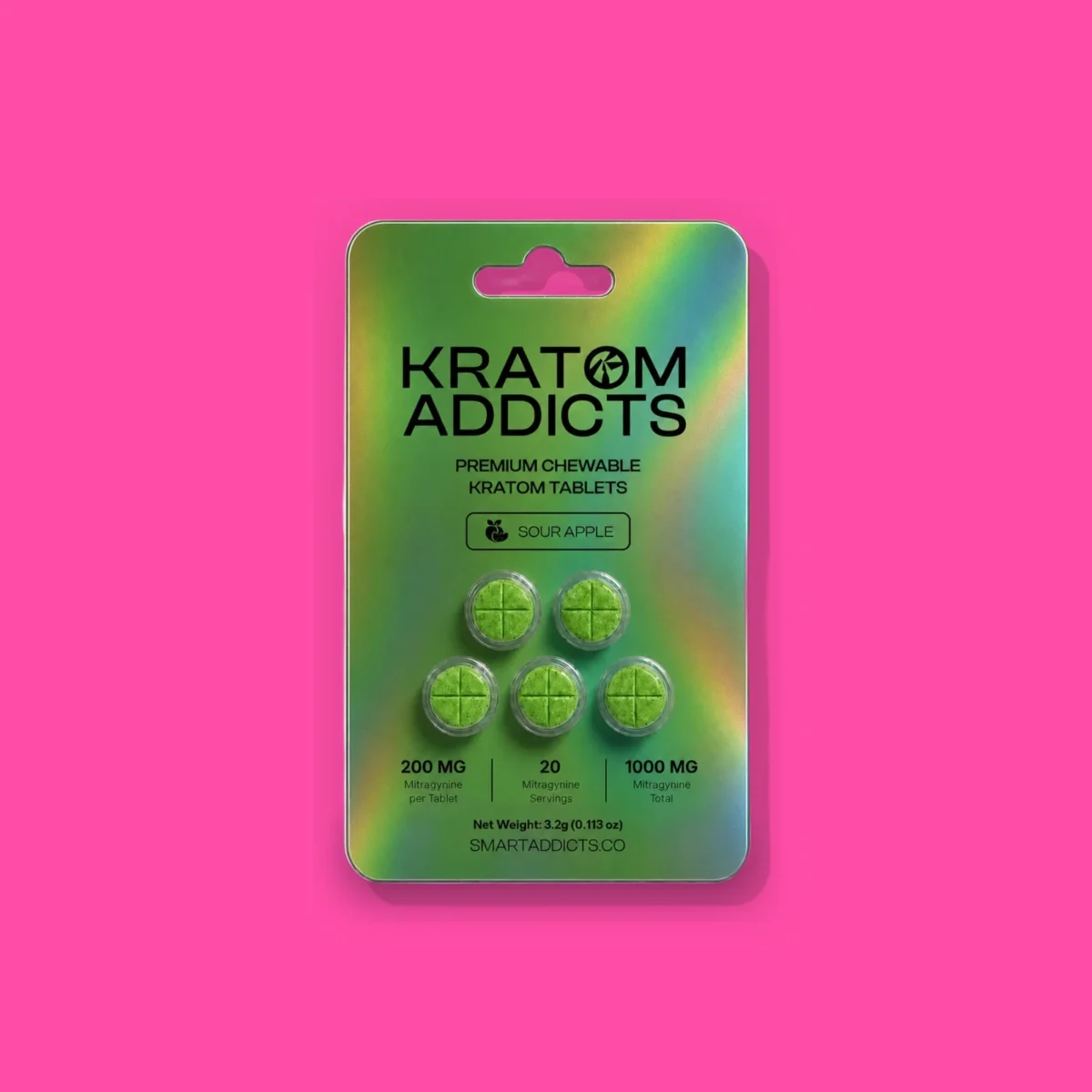 Sour Apple Tabs di Smart Addicts, la confezione su fondo fucsia