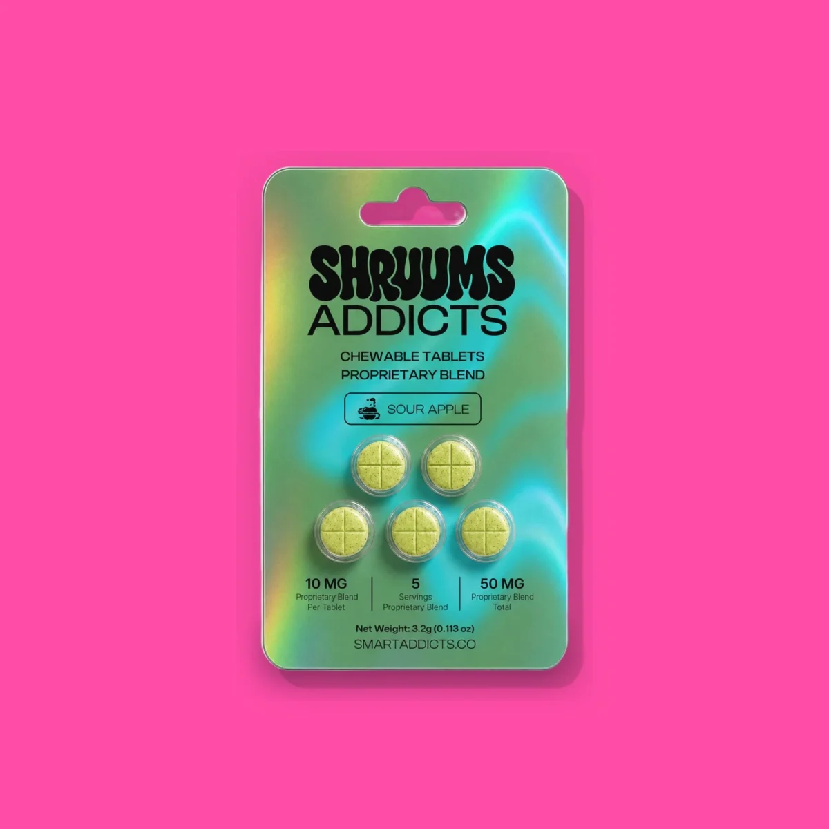 Sour Apple Tabs di Smart Addicts, la confezione su fondo fucsia