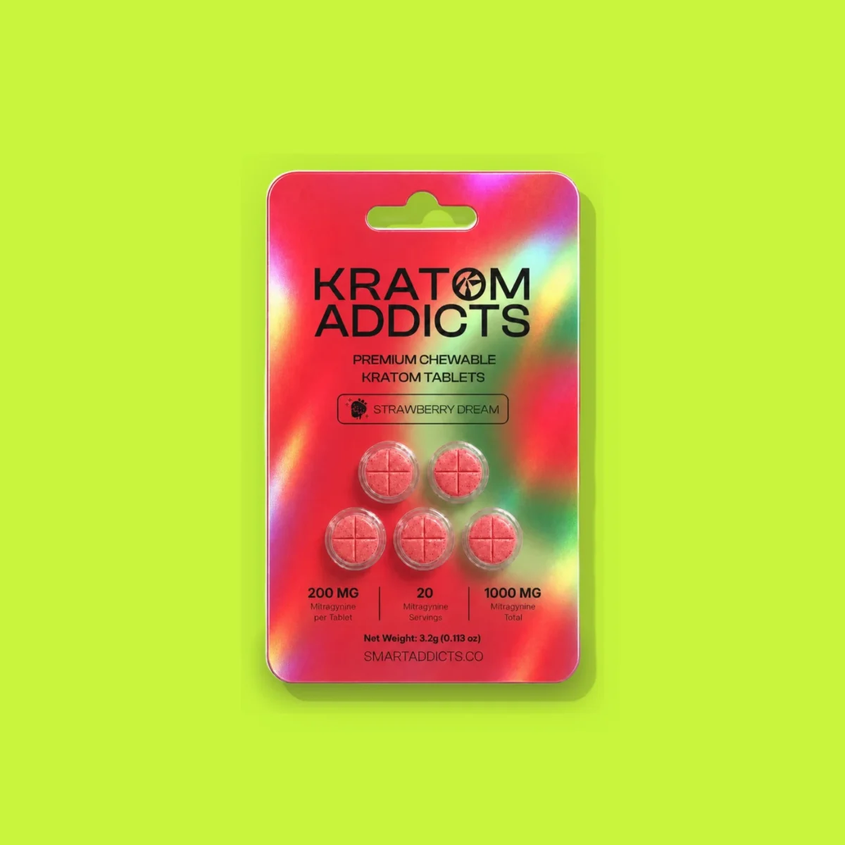 Strawberry Dream Tabs di Smart Addicts, la confezione su fondo lime