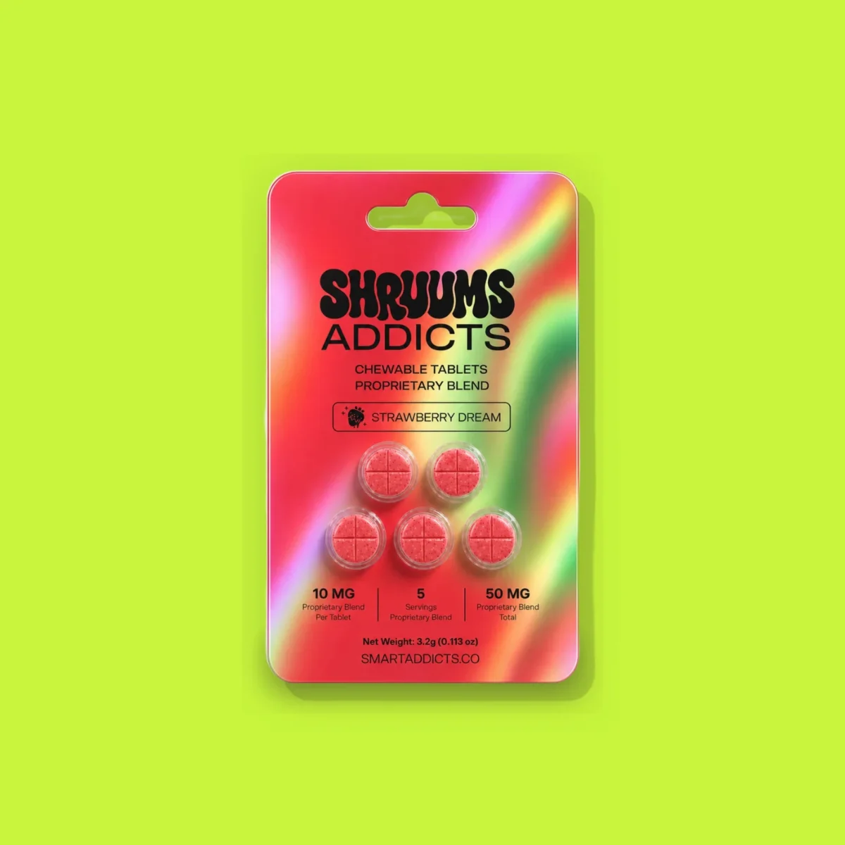 Strawberry Dream Tabs di Smart Addicts, la confezione su fondo lime