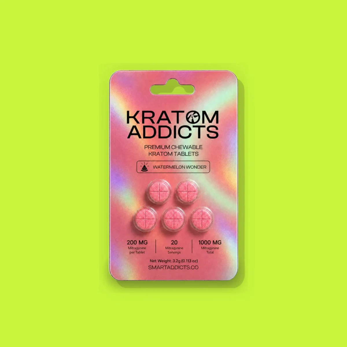Watermelon Wonder Tabs di Smart Addicts, la confezione su fondo lime