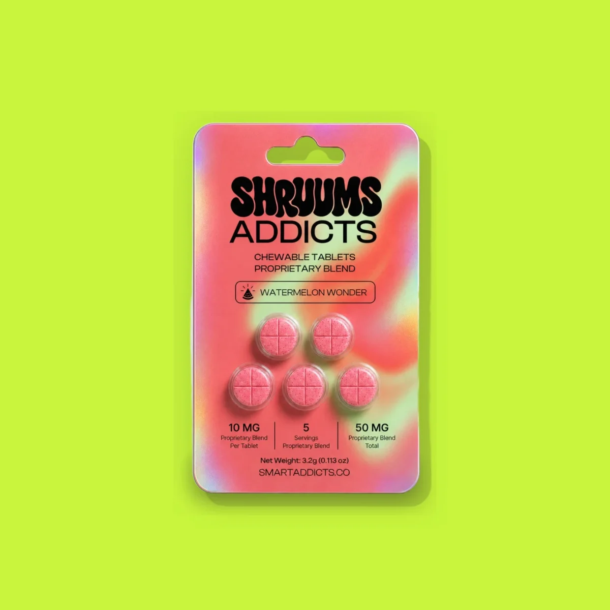 Watermelon Wonder Tabs di Smart Addicts, la confezione su fondo lime