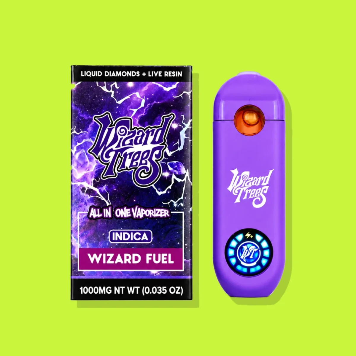 Wizard Fuel di Wizard Trees, la confezione su fondo lime