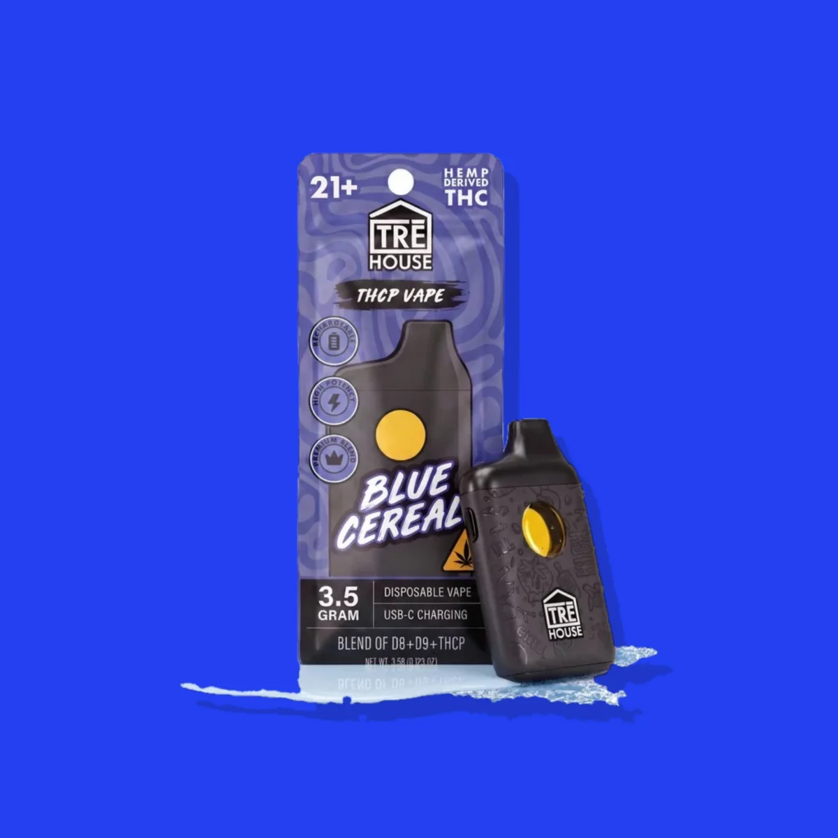 Blue Cereal THC-P di Tre House, la confezione su fondo blu