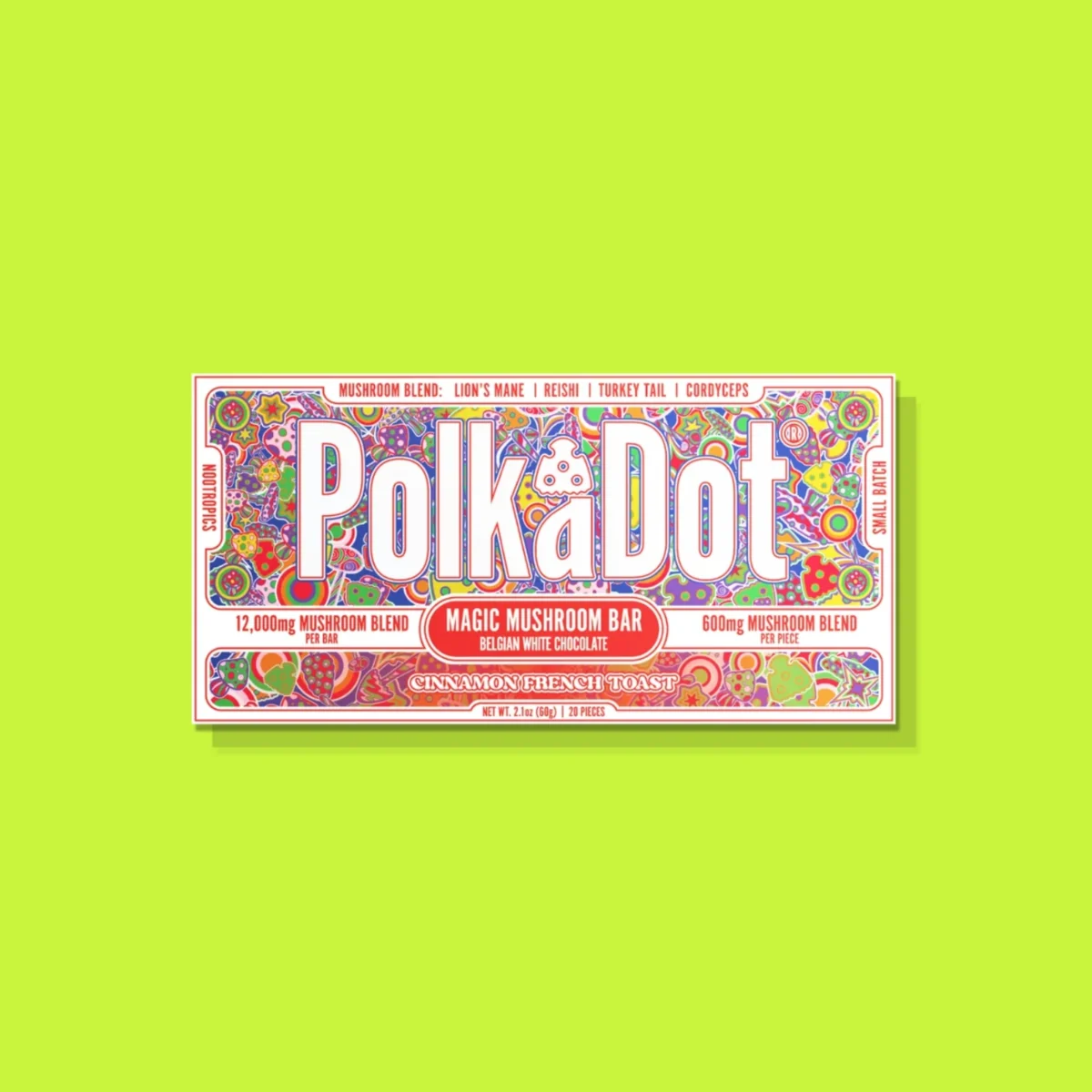 Cinnamon French Toast di PolkaDot, la confezione su fondo lime