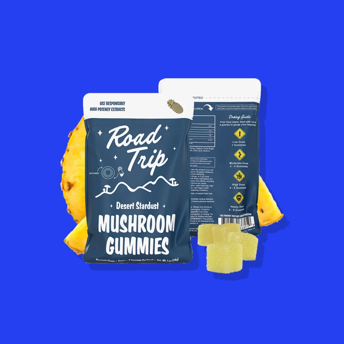 Desert Stardust Pineapple di Road Trip, la confezione su fondo blu