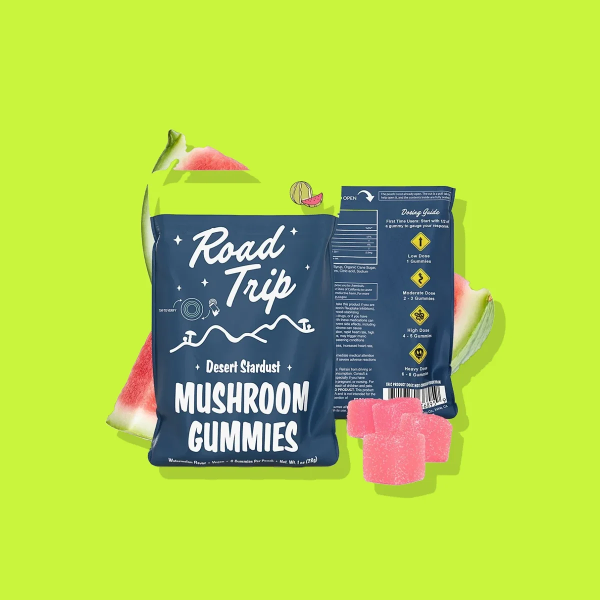 Desert Stardust Watermelon di Road Trip, la confezione su fondo lime