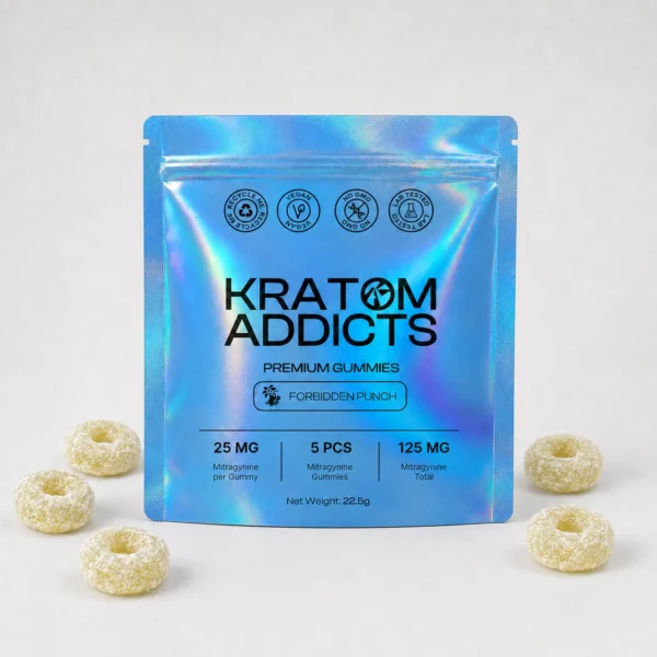 Forbidden Punch Gummies di Kratom Addicts, busta da 5 pezzi da 25 mg