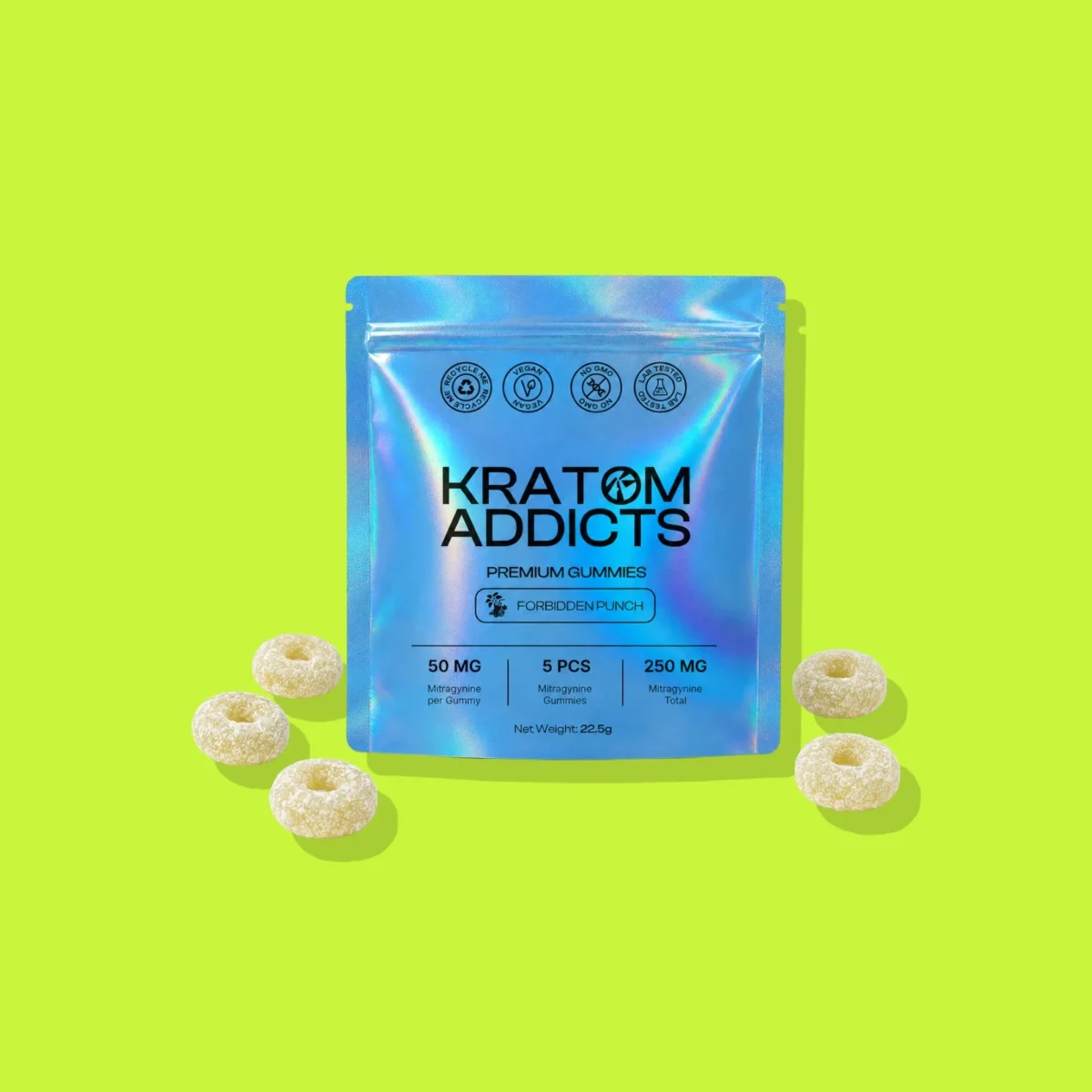 Forbidden Punch Gummies di Smart Addicts, la confezione su fondo lime