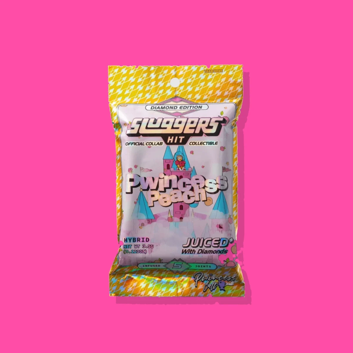 Pwincess Peach Pre-roll di Sluggers, la confezione su fondo fucsia