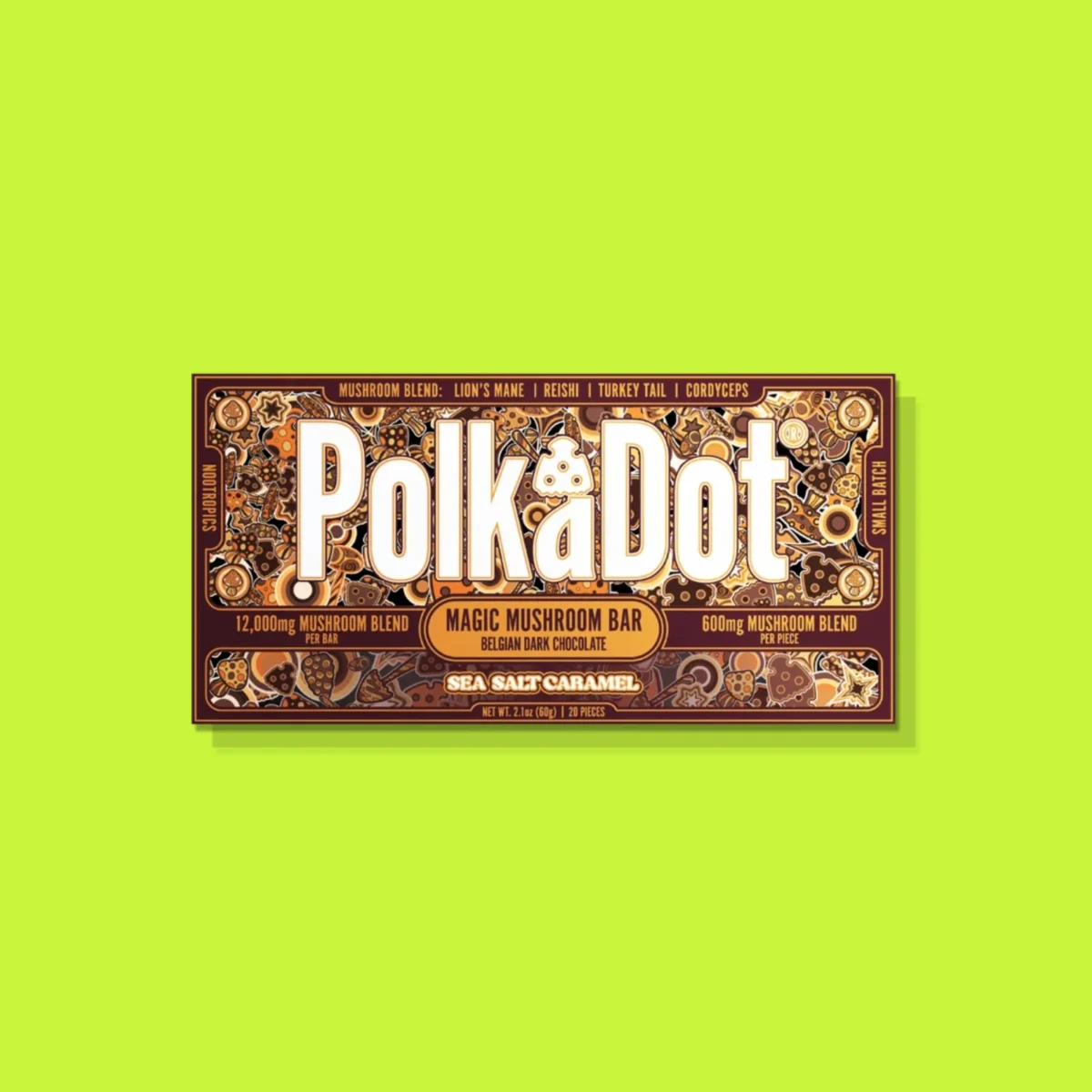 Sea Salt Caramel di PolkaDot, la confezione su fondo lime