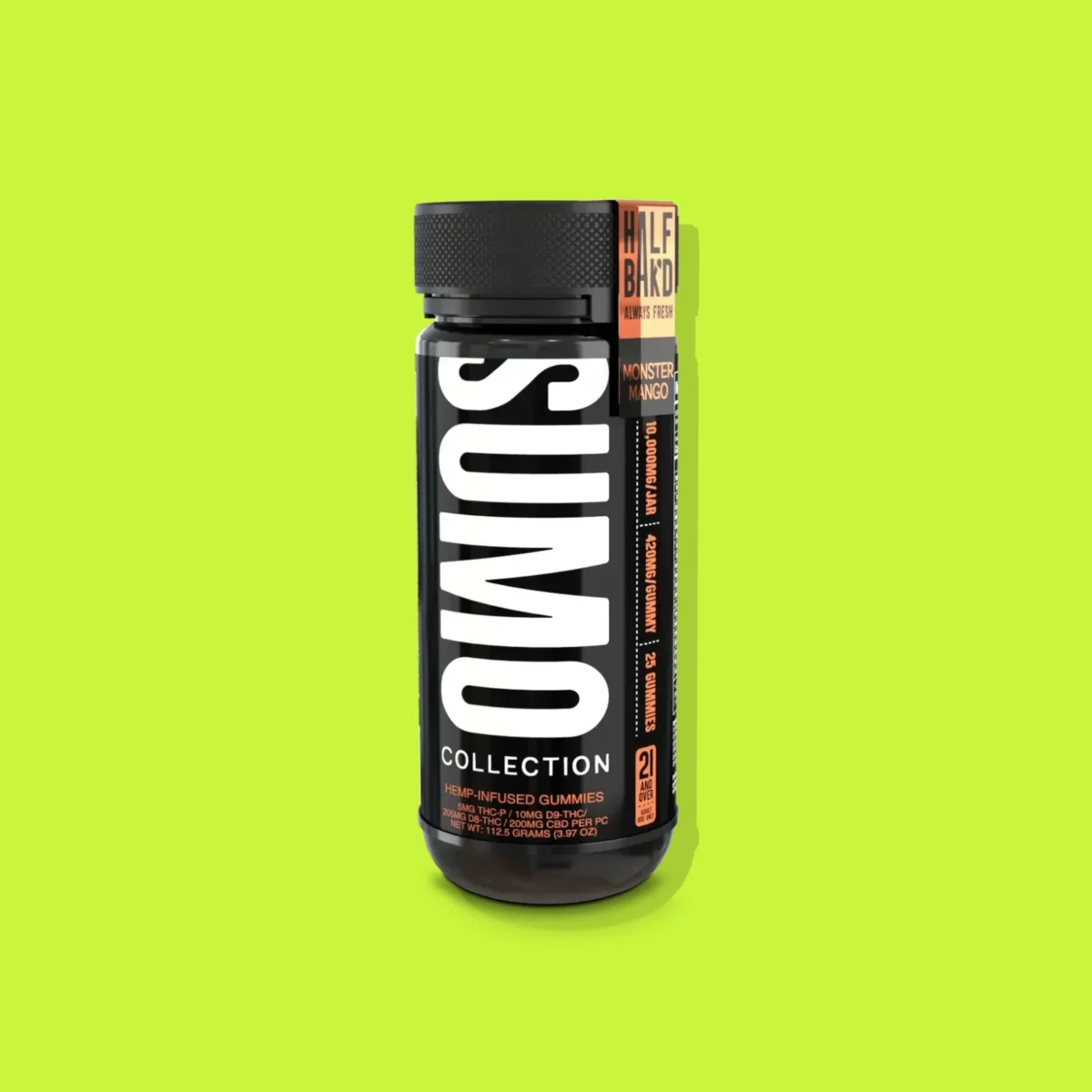 Sumo Monster Mango di Half Bak'd, la confezione su fondo lime